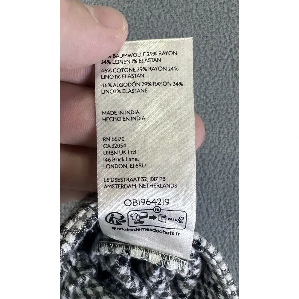 Free People‎ Pants Medium Black White Gingham Check In My Feelings Linen Blend